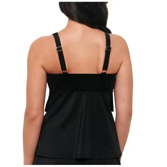 Swim Solutions Women's Sweetheart neck Swan Tiered-Ruffle Tankini Top Black 10 - Picture 2 of 6